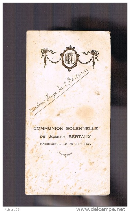 Menu De Communion Solennelle De Joseph Bertaux . A Marchésieux . ( Manche ) . - Menus