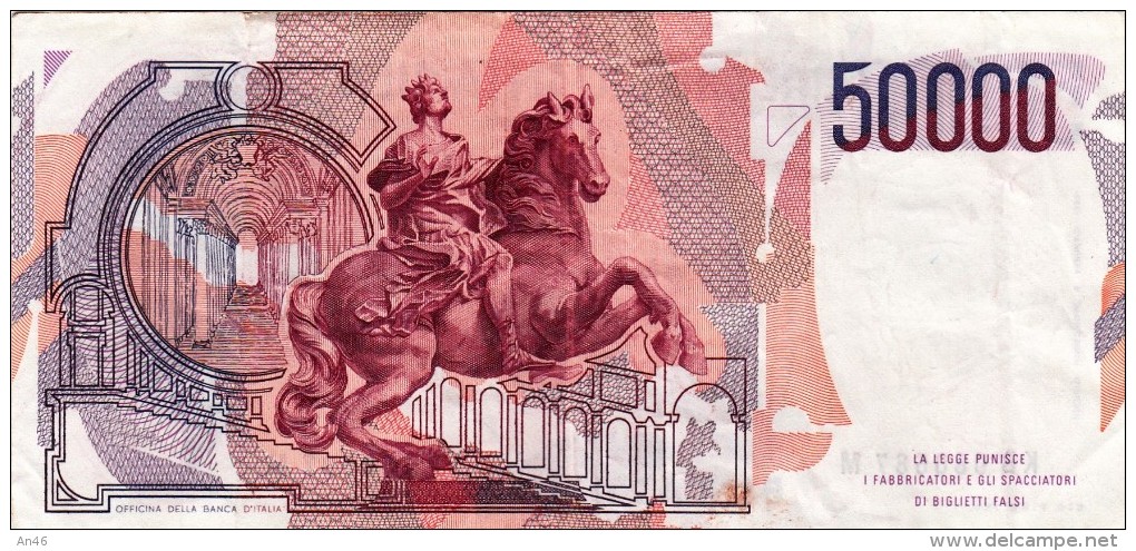 Banconota/Banconote-Monete-50.000 LIRE -BERNINI-SERIE KB 080687 M- Buona Conservazione-AUTENTICA AL 100%- 2 SCAN- - 50000 Lire