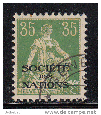 Switzerland Used Scott #2O19 For The League Of Nations 35c Helvetia - Fraudulent Overprint? - Servizio