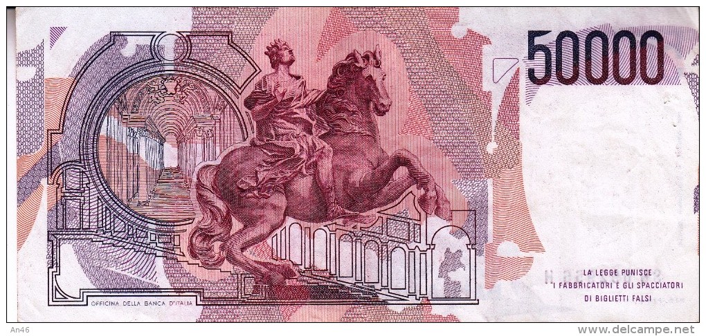 Banconota/Banconote-Monete- 50.00 LIRE -BERNINI-SERIE SB 092956 H-Buona Conservazione-AUTENTICO AL 100%- 2 SCAN- - 50000 Lire