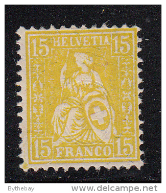 Switzerland MH Scott #54 15c Helvetia, Lemon - Album Adherence - Unused Stamps
