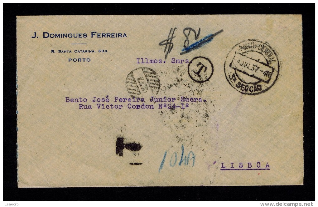 Port Dû (Taxe) Multa T Cover Portugal 1937 Porteado Stamp Porto Lisboa Gc172 - Lettres & Documents