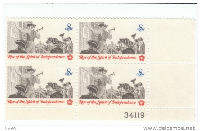 #1477 American Revolution Bicentennial Posting A Broadside Plate # Block Of 4 Commemorative 8-cent 1973 US Postage Stamp - Unused Stamps