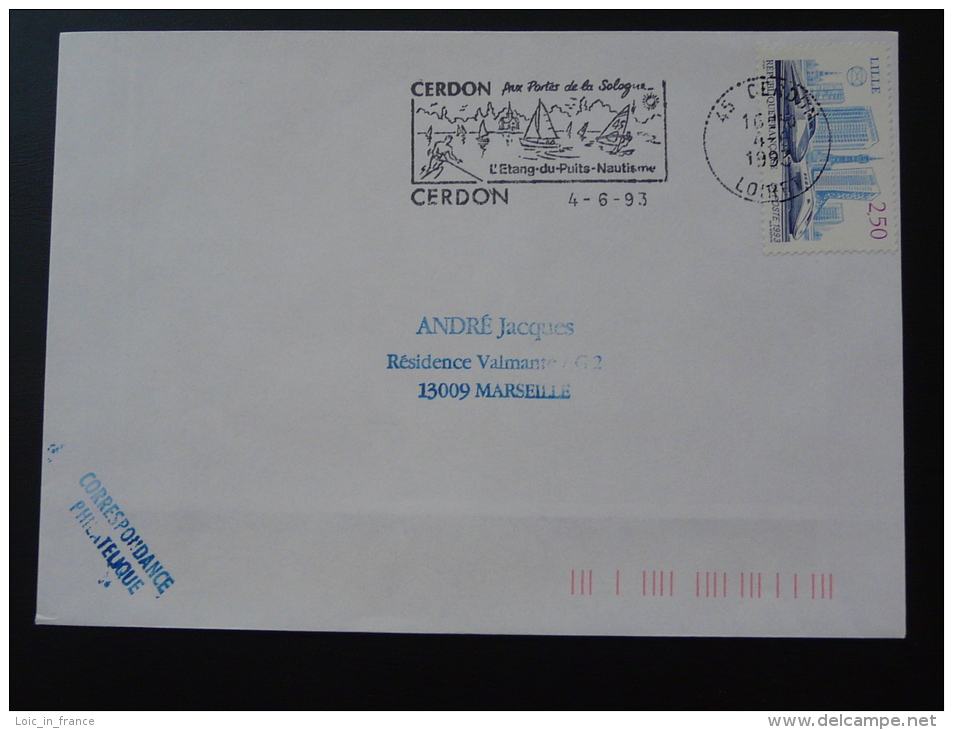 45 Loiret Cerdon Lac Sports Nautiques - Flamme Sur Lettre Postmark On Cover - Water-skiing