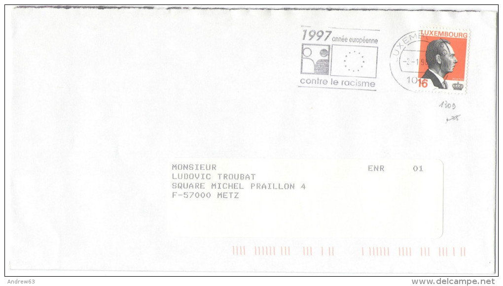 LUSSEMBURGO - LUXEMBOURG - 1998 - 16 F - Flamme 1997 Année Européenne Contre Le Racisme - Viaggiata Da Luxembourg Per... - Covers & Documents