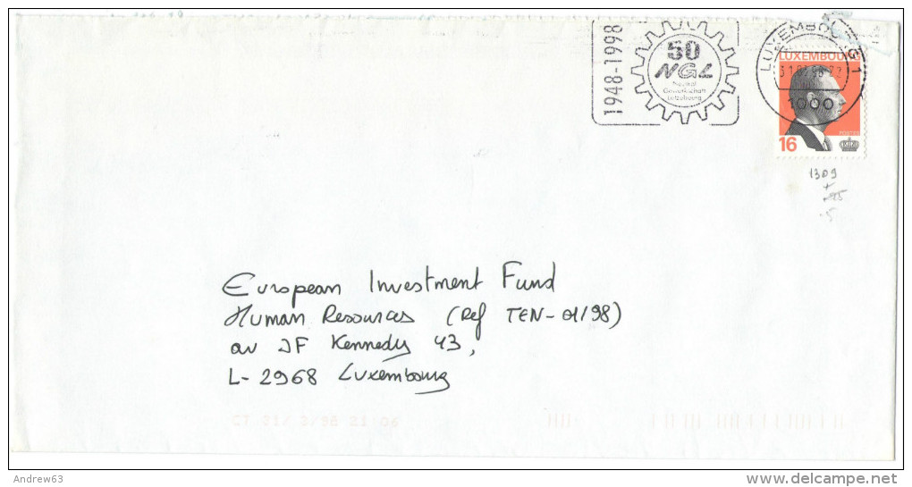 LUSSEMBURGO - LUXEMBOURG - 1998 - 16 F - Flamme 50° NGL - Viaggiata Da Luxembourg Per Luxembourg - Brieven En Documenten