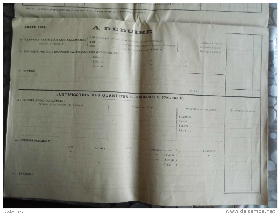 Etat Des Recoltes Effectuées Cultivateur- Office Agricole Du Cambresis - Cambrai - 1914-15-16-17-18  Doc Très Rare - Autres & Non Classés