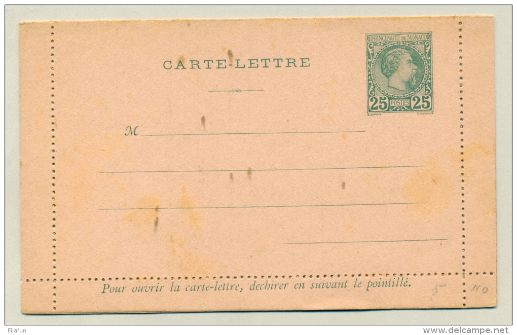 Monaco - 1886 - 25 Cent Carte-Lettre Getand 10 3/4 - Probably Reprint / ND - Postwaardestukken