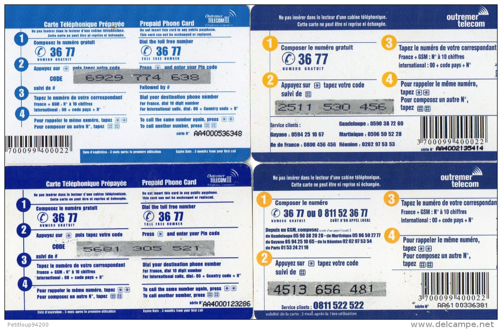 CARTES PREPAYEES  OUTREMER TELECOM  Flamboyants  40FF/40FF/40FF/6e  (lot De 4)  6481 - Antillas (Francesas)