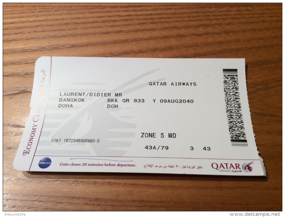 Billet D´avion ** "QATAR AIRWAYS - BANGKOK - DOHA" - Monde