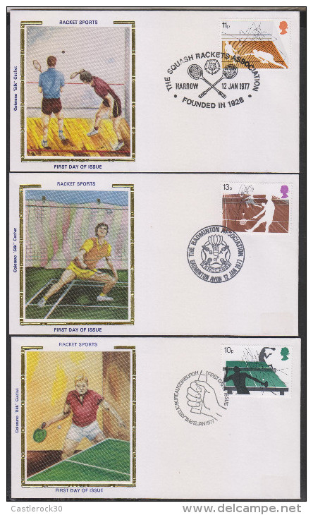 G)1977 GREAT BRITAIN, SQUASH-BADMINTON-PING PONG MATCHES, RACKET SPORTS SET OF 3 FDC's, MNH - Non Classés