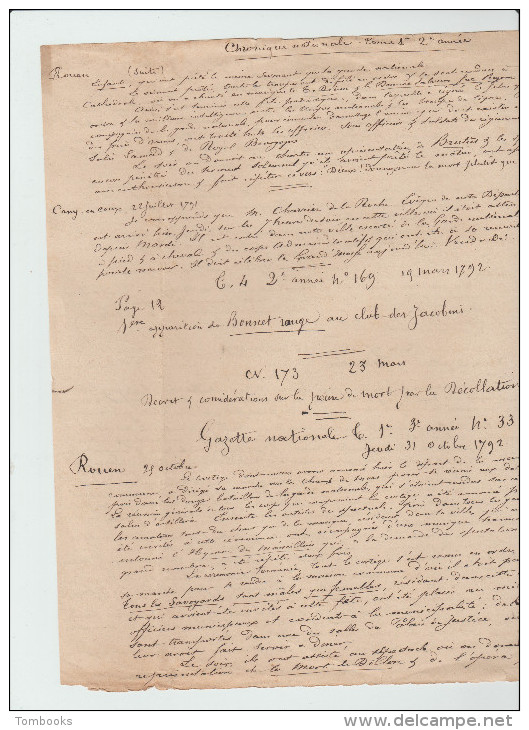 Manuscrit - Sortant Des Chroniques Nationale Amender à La Révolution - 1791 - Affaires De Rouen - - Historische Dokumente
