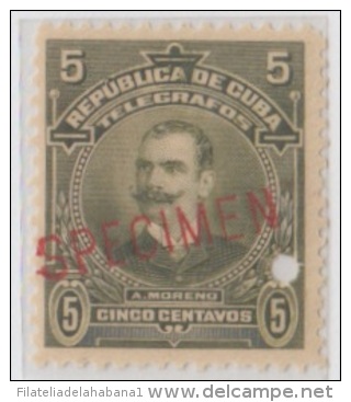 1911-36. CUBA. REPUBLICA. TELEGRAFOS. Ed.95. MNH. 5c. A. MORENO. SPECIMEN. PROOF. - Ongebruikt