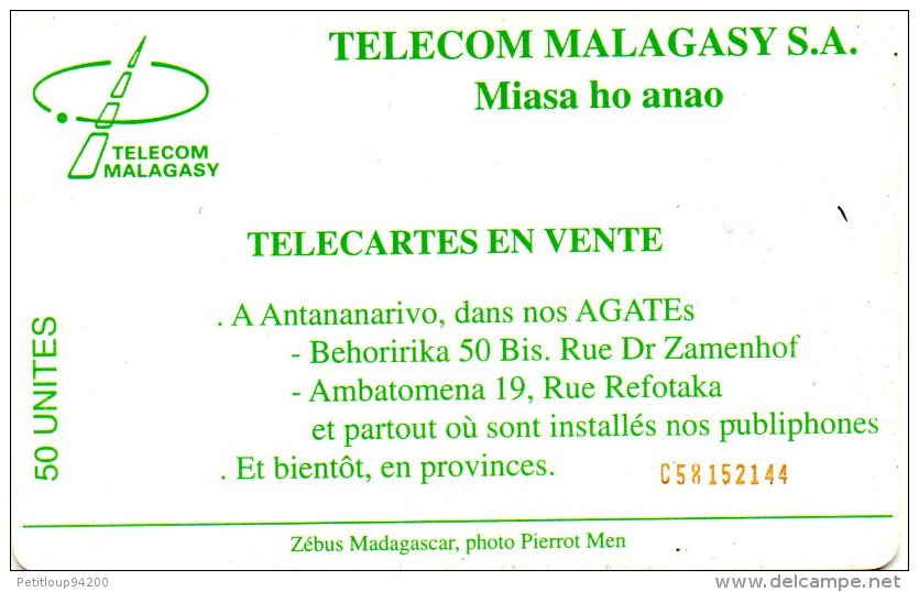 TELECARTE  MADAGASCAR  50 Unités  Zébus - Kühe