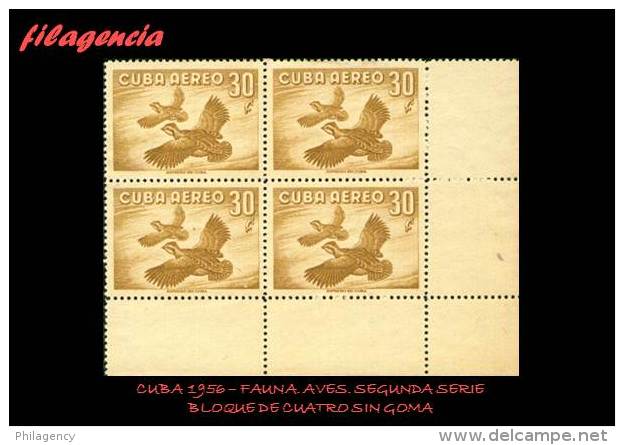 TRASTERO. CUBA. BLOQUES DE CUATRO. 1956-10 FAUNA. AVES. SEGUNDA SERIE. CODORNICES. MNG - Ungebraucht