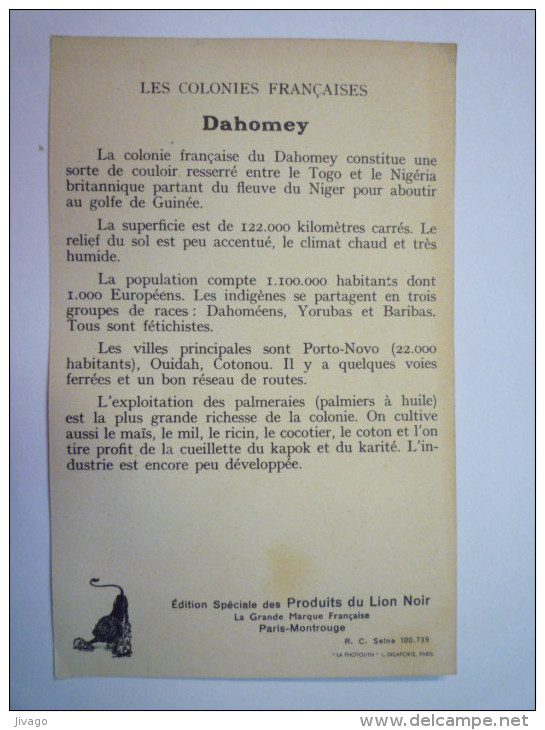 Image  PUB  LION  NOIR  " Les Colonies  Françaises "  Le  DAHOMEY    - Publicités