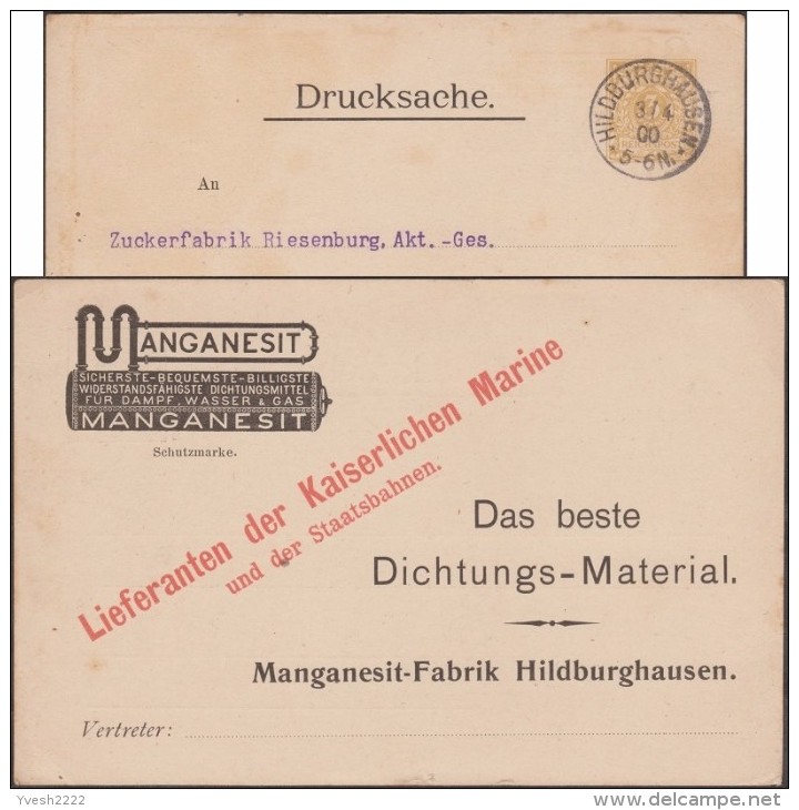 Allemagne 1900. Carte Entier TSC. Manganesit, Produit Pour L'étanchéité Des Canalisations. Gaz, Chemin De Fer, Marine - Gaz