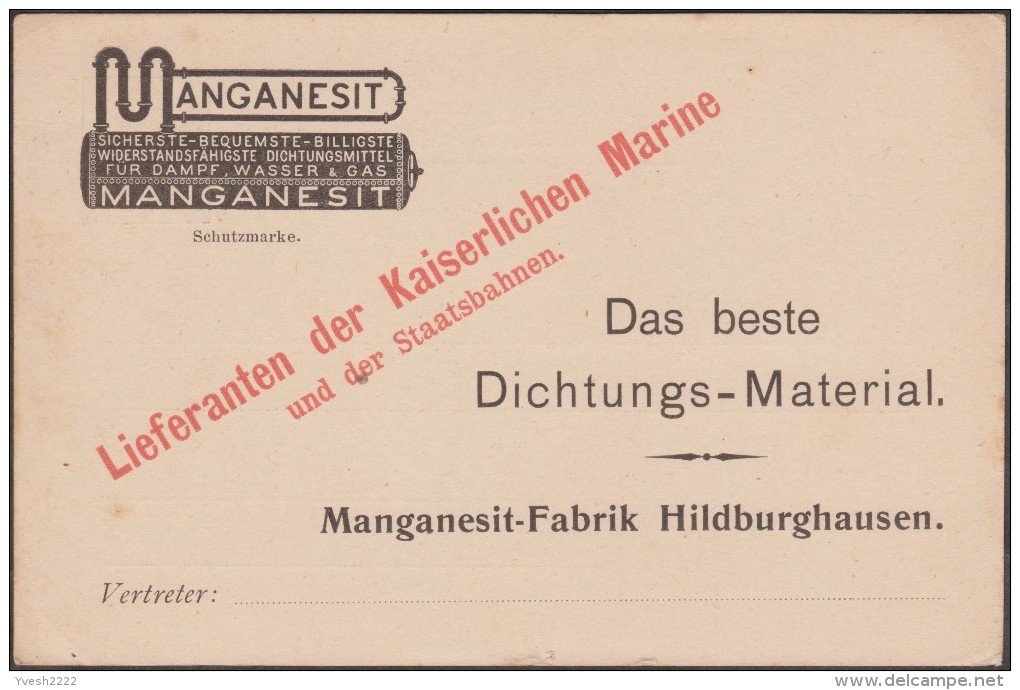 Allemagne 1900. Carte Entier TSC. Manganesit, Produit Pour L'étanchéité Des Canalisations. Gaz, Chemin De Fer, Marine - Gas