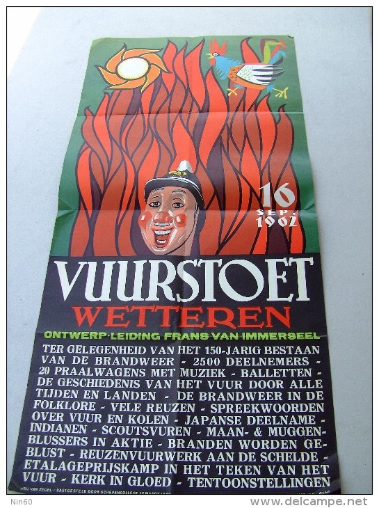 WETTEREN Vuurstoet 16 September 1962. Druk Morjos Gent. - Affiches