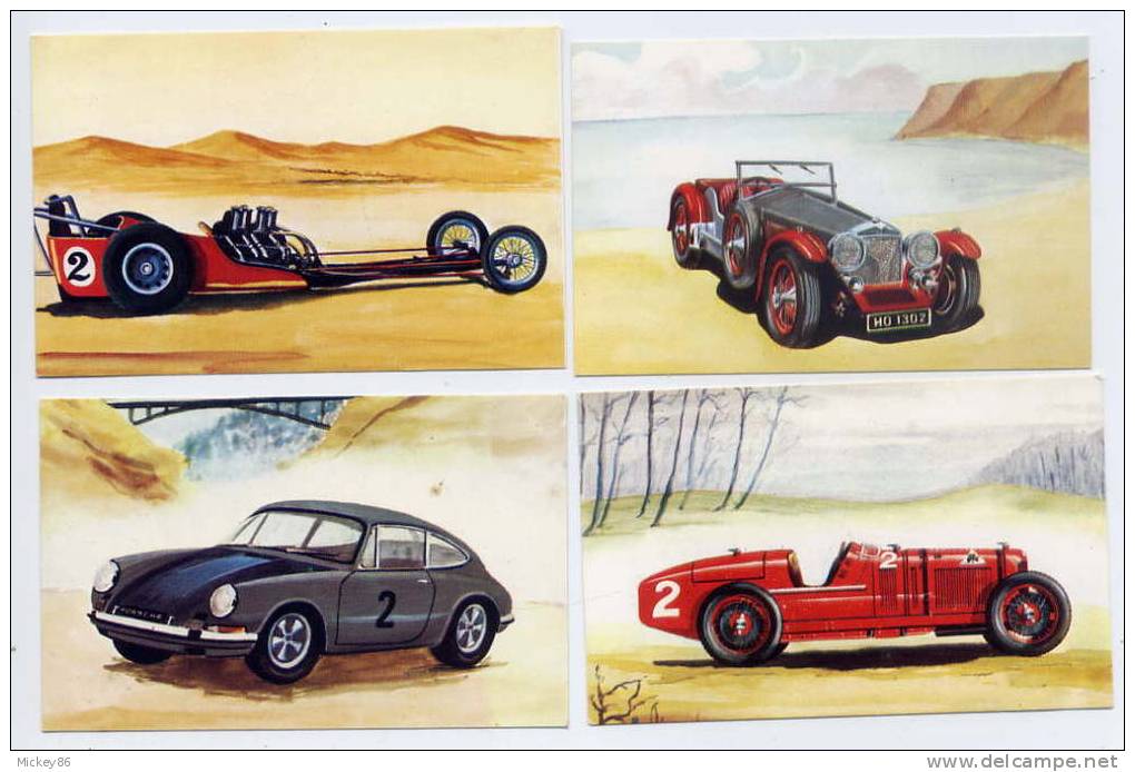 Laiterie Coop.La Mothe St Héray-79--4 Vignettes-Voitures(Alfa-Roméo 1923-Invicta 1931-Dragster 1969-Porsche 911) - Autres & Non Classés