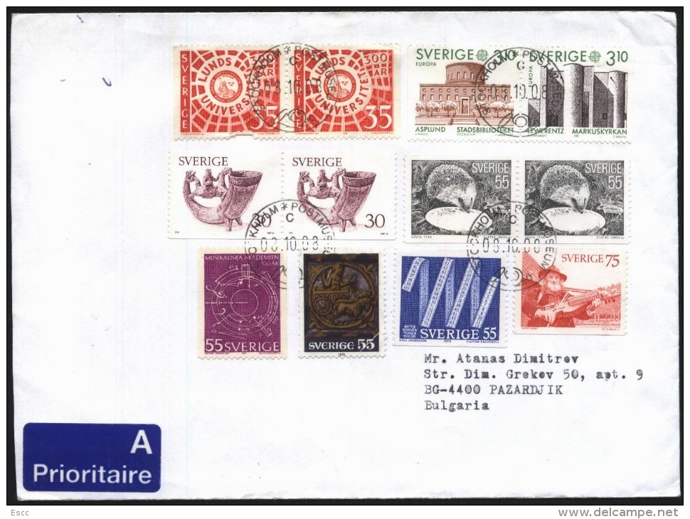 Mailed Cover With Stamps   From  Sweden To Bulgaria - Covers & Documents