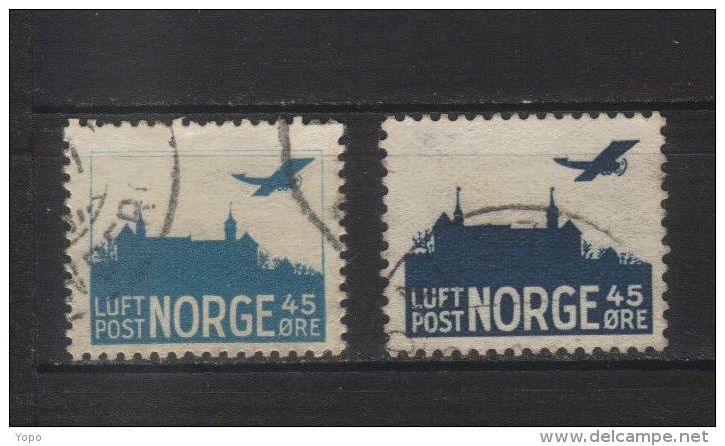 NORVÈGE : 2  Timbres Poste Aérienne, Différence De Teinte - Used Stamps