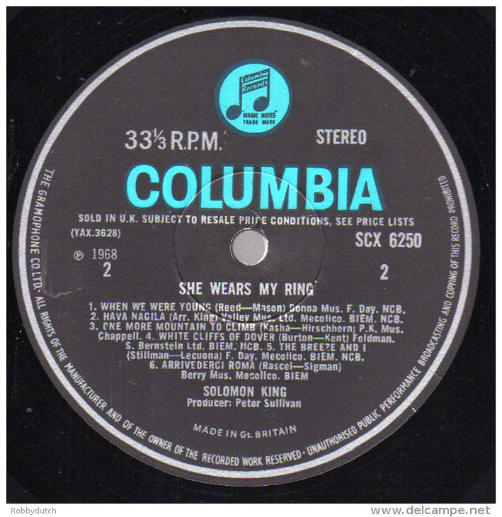 * LP *  SOLOMON KING - SHE WEARS MY RING (England 1968 EX!!!) - Disco, Pop