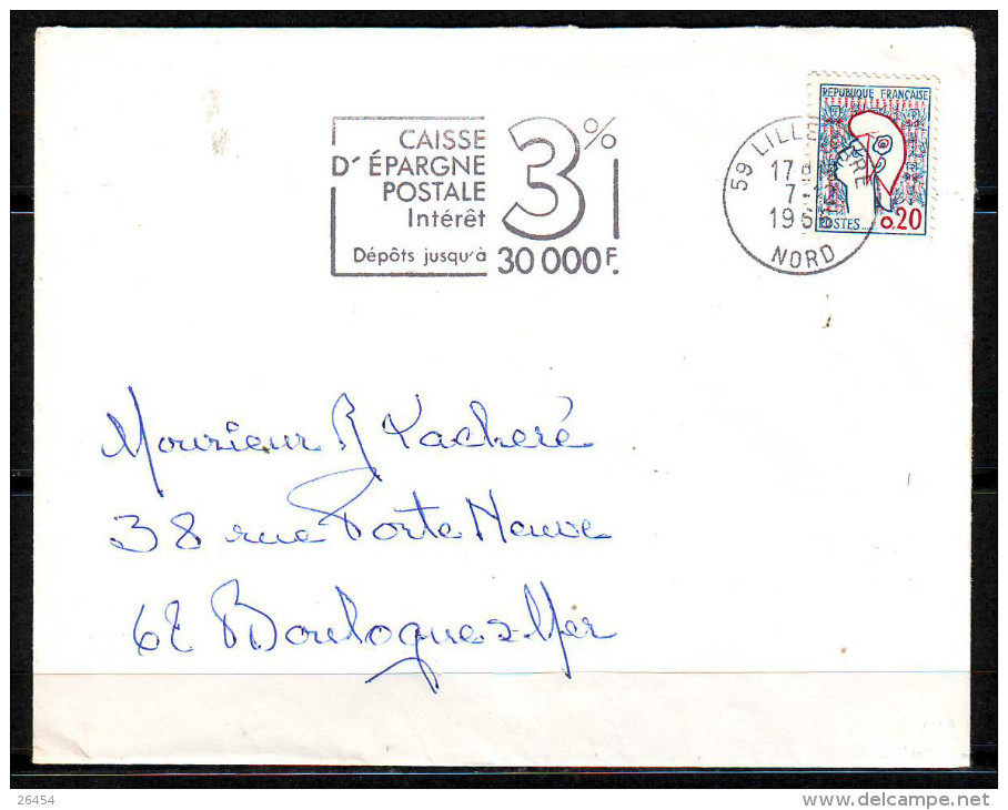 Flamme De 59 LILLE GAR  Le 7 12 1966 CAISSE D EPARGNE POSTALE Interet 3% Sur Mne De COCTEAU - 1961 Maríanne De Cocteau