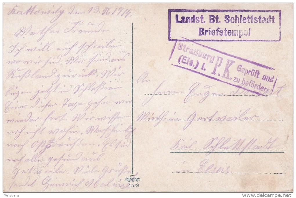 "Landst. Btl. Schlettstadt" + Censure Straßburg Du 13.11.14 Sur CP "Kattowitz" - 1. Weltkrieg 1914-1918