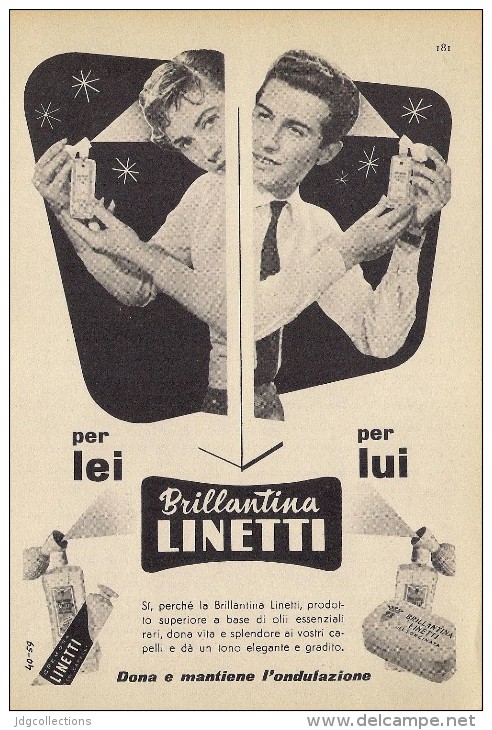 # BRILLANTINA LINETTI, ITALY 1950s Advert Pubblicità Publicitè Reklame Hair Fixer Fixateur Cheveux Fijador Haar - Non Classificati