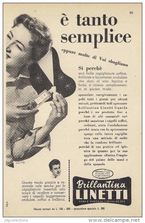 # BRILLANTINA LINETTI, ITALY 1950s Advert Pubblicità Publicitè Reklame Hair Fixer Fixateur Cheveux Fijador Haar - Unclassified