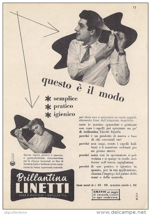 # BRILLANTINA LINETTI, ITALY 1950s Advert Pubblicità Publicitè Reklame Hair Fixer Fixateur Cheveux Fijador Haar - Unclassified