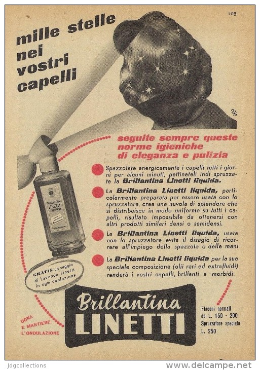 # BRILLANTINA LINETTI, ITALY 1950s Advert Pubblicità Publicitè Reklame Hair Fixer Fixateur Cheveux Fijador Haar - Ohne Zuordnung