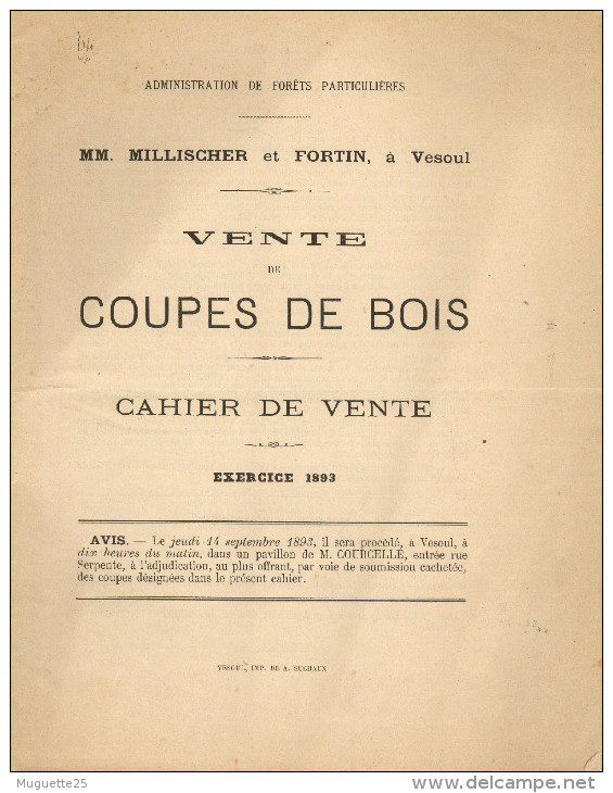 Opuscule Vente De Coupes De Bois     Année 1893 - Affiches