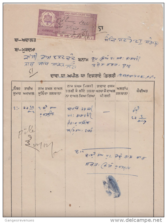 JHIND  State  4A  Court Fee  Type 10  K&M 103 ON APPEAL Document  # 85542  India  Inde  Indien Revenue Fiscaux Sikhism - Jhind