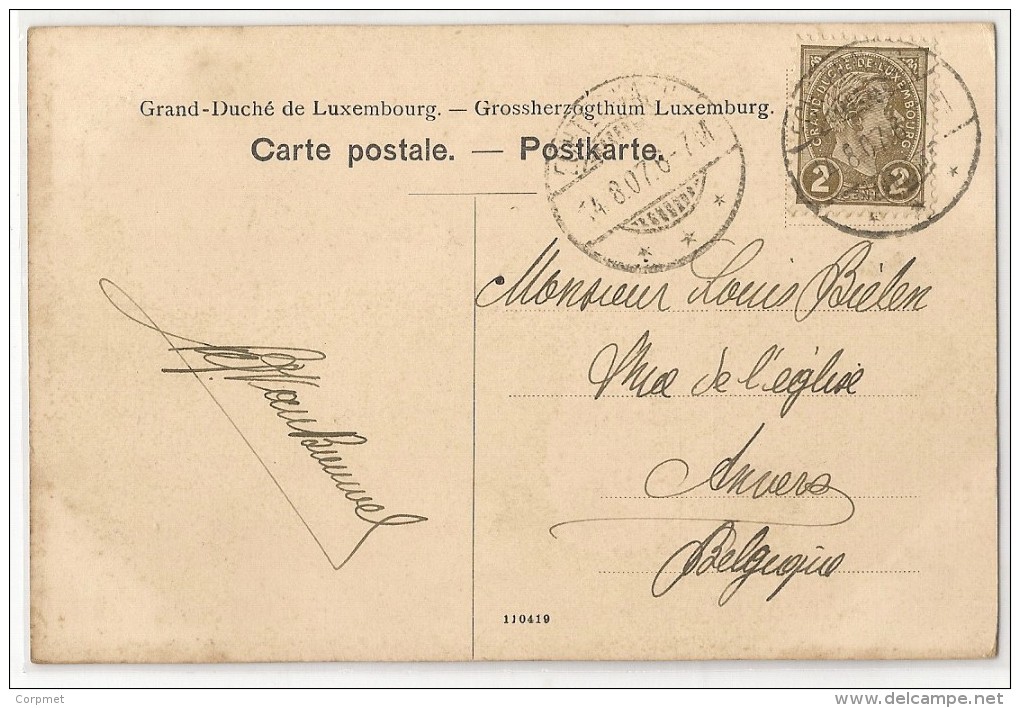 LUXEMBOURG - 1907 POSTCARD Vf ECHTERNACH  CDS Sent To BELGIQUE - Yvert # 70 - 1895 Adolphe Right-hand Side