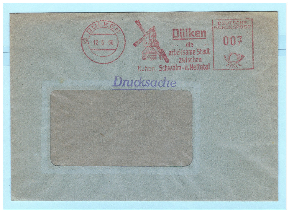 BUND BRD - AFS Freistempel Brief Meter Cover - 007 - 12.05.1960 Dülken - Windmühle   (32383) - Machines à Affranchir (EMA)