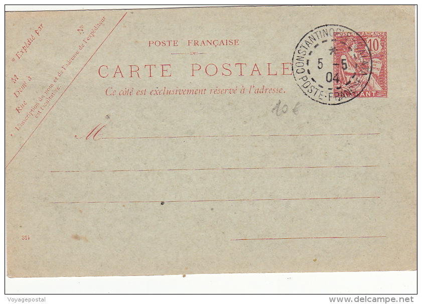 Lettre/Carte Entier Mouchon Constantinople 1904 - Brieven En Documenten