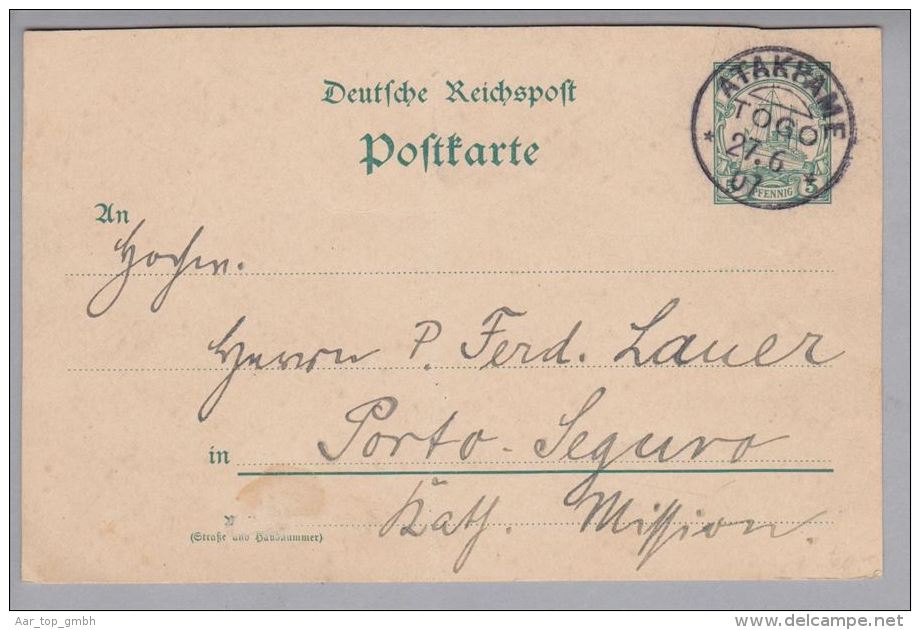 Deutsche Post In Togo 1907-06-27 ATAKPAME 5 Pf. Bedarfganzache Nach Porto-Seguro - Togo