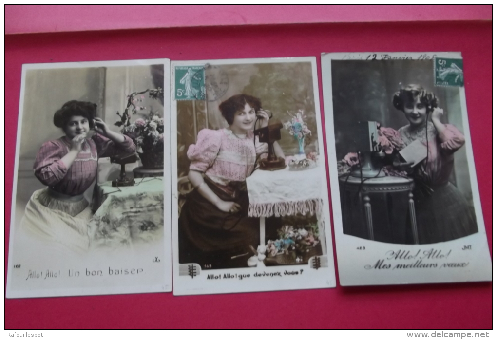 Cp " Allo Allo Femme + Telephone Lot 3 Cartes" - Poste & Facteurs