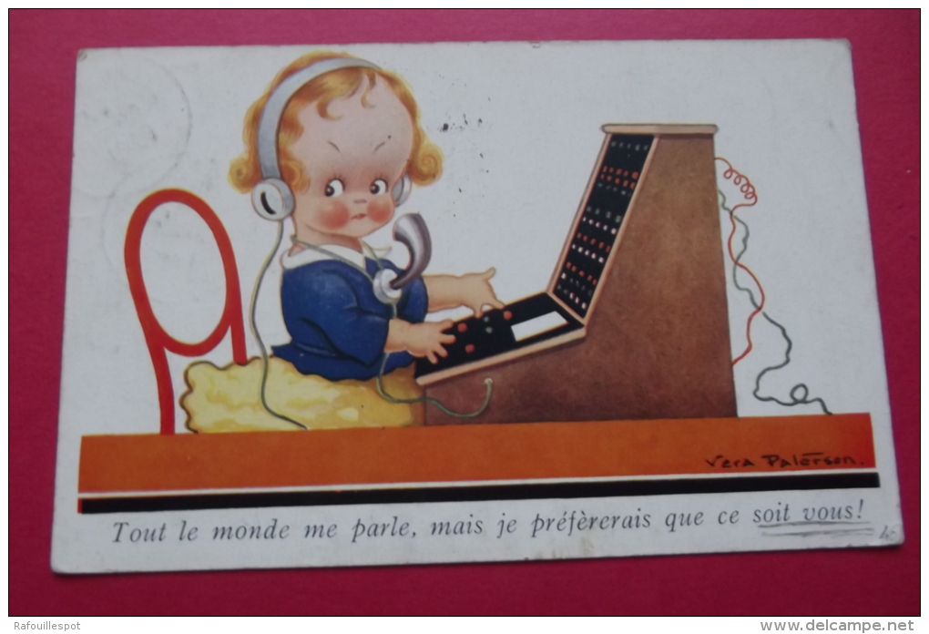 Cp Humour Fillette Au Telephone " Tout Le Monde Me Parle ... Signe Paterson - Poste & Facteurs