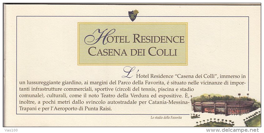 PALERMO-CASENA DEI COLLI HOTEL PRESENTATION BOOK, 8 PAGES, CASTLE STAMP, 1995, ITALY - Hôtellerie - Horeca