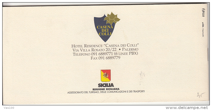 PALERMO-CASENA DEI COLLI HOTEL PRESENTATION BOOK, 8 PAGES, CASTLE STAMP, 1995, ITALY