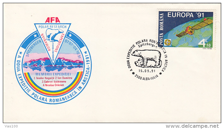 SPITZBERGEN ROMANIAN ARCTIC EXPEDITION, POLAR BEAR, SPECIAL COVER, 1991, ROMANIA - Expéditions Arctiques