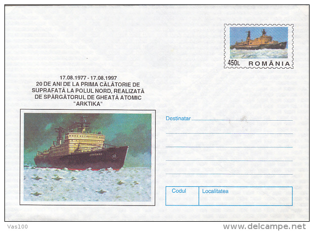 ARKTIKA POLAR ATOMIC ICEBREAKER, SHIP, COVER STATIONERY, ENTIER POSTAL, 1997, ROMANIA - Polar Ships & Icebreakers