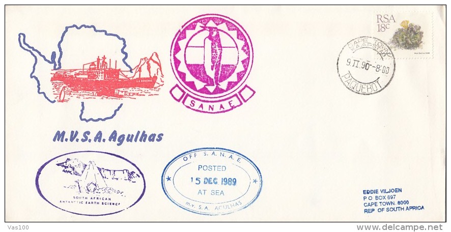 S.A. AGULHAS POLAR RESEARCH SHIP, SPECIAL COVER, 1989, SOUTH AFRICA - Navires & Brise-glace
