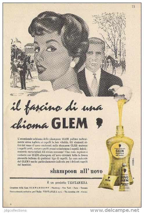 # GLEM TESTANERA SCHWARZKOPF EGG SHAMPOO, ITALY 1950s Advert Pubblicità Publicitè Reklame Hair Cheveux Haar Beautè Oeuf - Non Classés
