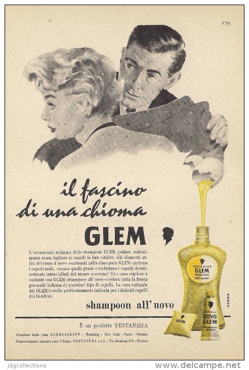 # GLEM TESTANERA SCHWARZKOPF EGG SHAMPOO, ITALY 1950s Advert Pubblicità Publicitè Reklame Hair Cheveux Haar Beautè Oeuf - Zonder Classificatie