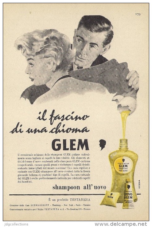 # GLEM TESTANERA SCHWARZKOPF EGG SHAMPOO, ITALY 1950s Advert Pubblicità Publicitè Reklame Hair Cheveux Haar Beautè Oeuf - Unclassified