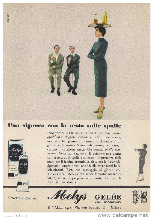 # MELYS GELEE VALLI CREMA MANI 1950s Advert Pubblicità Publicitè Reklame Moisturizing Hand Cream Creme Mains Protector - Unclassified